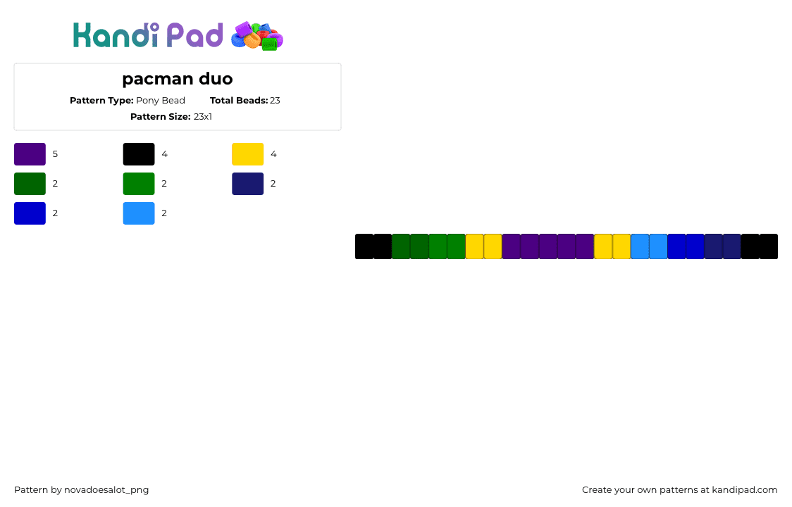 pacman duo - Pony Bead Pattern by novadoesalot_png on Kandi Pad - qsmp,pacman,video game,single,bracelet,purple,blue,green,yellow