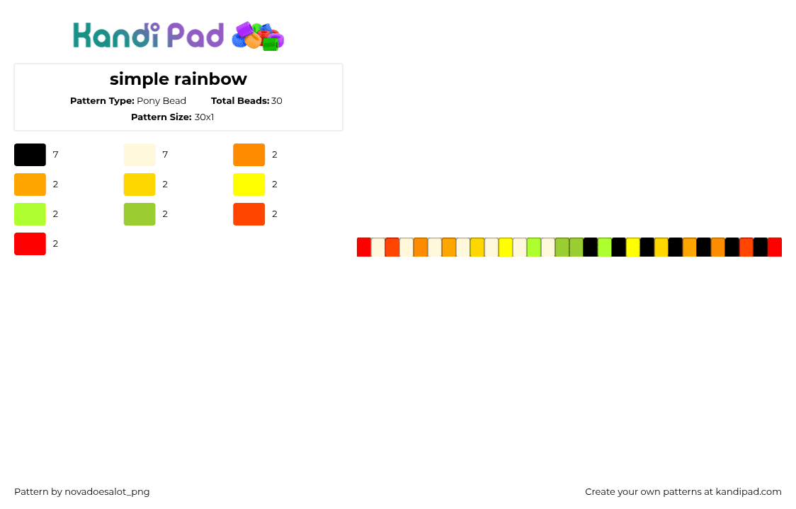 simple rainbow - Pony Bead Pattern by novadoesalot_png on Kandi Pad - orange,yellow,green,red