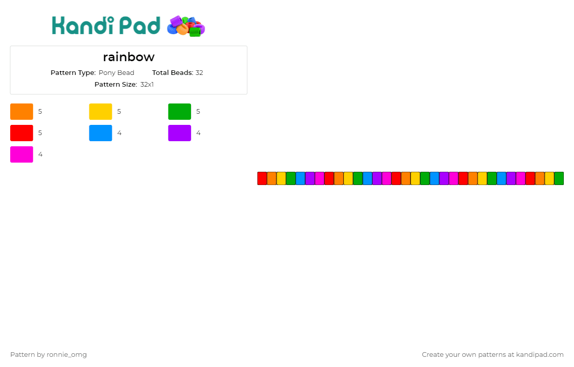 rainbow - Pony Bead Pattern by ronnie_omg on Kandi Pad - rainbow,colorful,single,bracelet,cuff