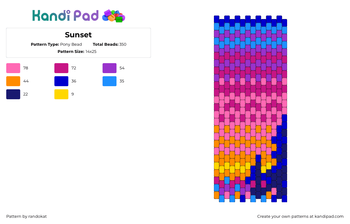 Sunset - Pony Bead Pattern by randokat on Kandi Pad - sunset,gradient,tapestry,panel,pink,orange,blue,purple