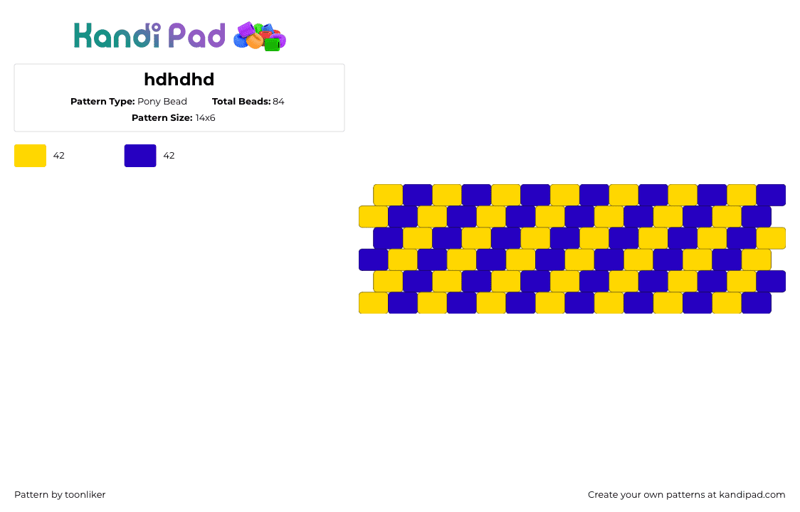 hdhdhd - Pony Bead Pattern by toonliker on Kandi Pad - diagonal,stripes,cuff,simple,blue,yellow