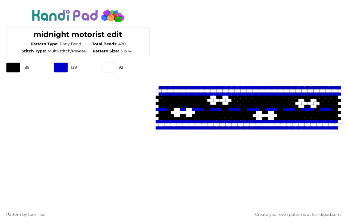 midnight motorist edit - Pony Bead Pattern by toonliker on Kandi Pad - purple,white