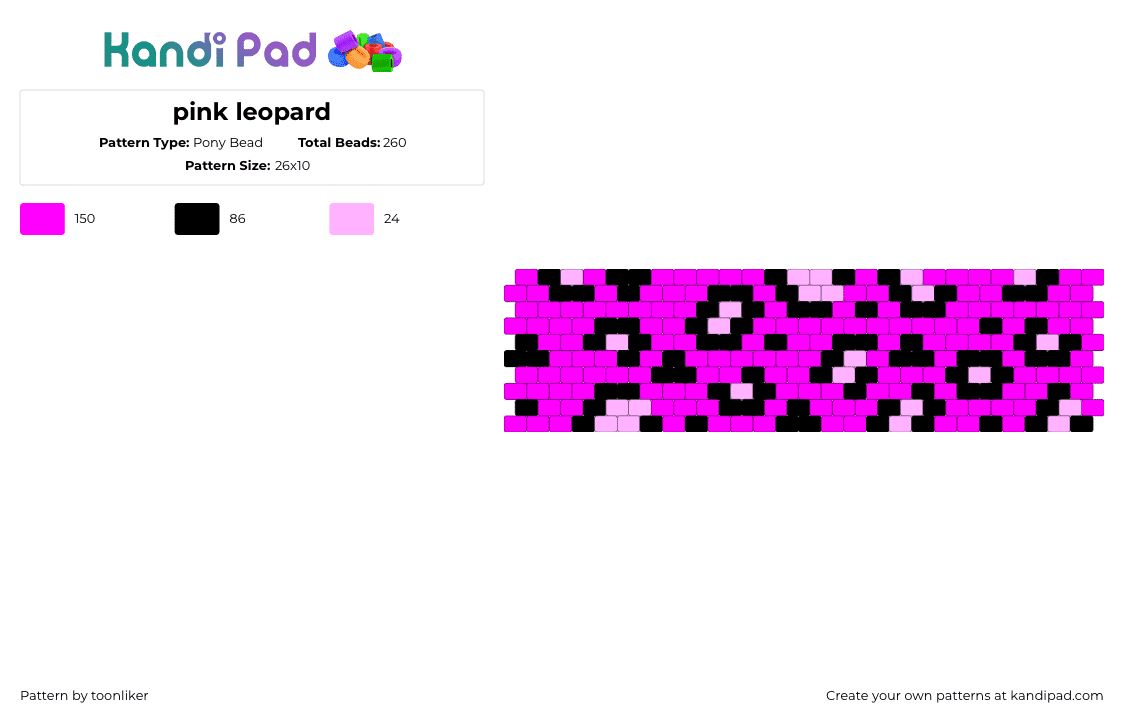 pink leopard - Pony Bead Pattern by toonliker on Kandi Pad - black,pink