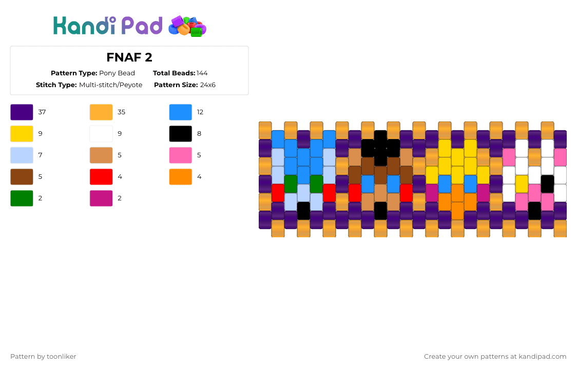 FNAF 2 - Pony Bead Pattern by toonliker on Kandi Pad - light blue,orange,purple