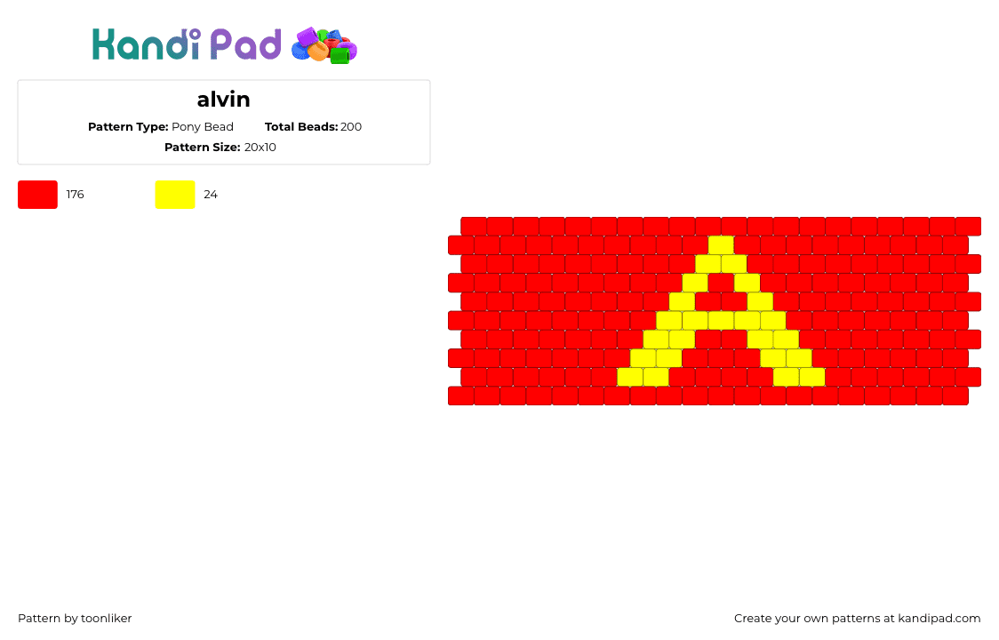 alvin - Pony Bead Pattern by toonliker on Kandi Pad - a,alvin and the chipmunks,letter,text,music,movie,cuff,red,yellow