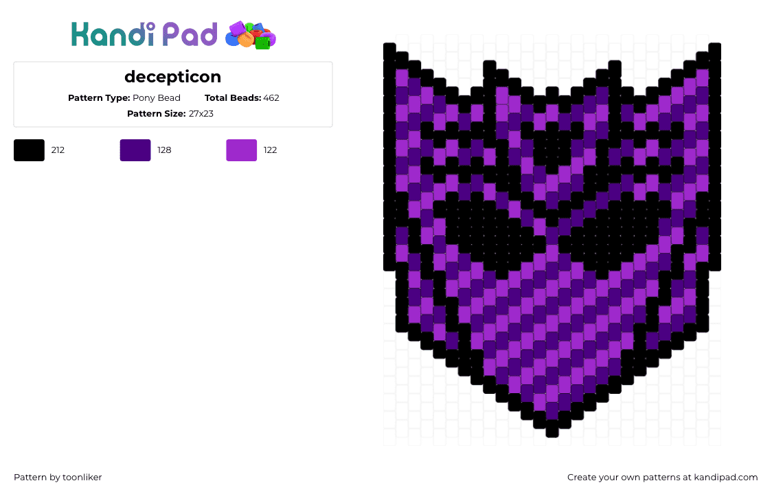 decepticon - Pony Bead Pattern by toonliker on Kandi Pad - black,purple