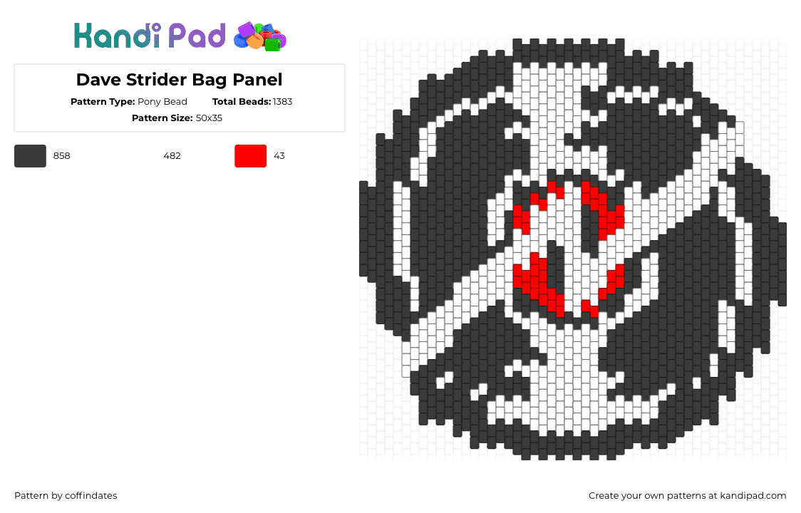 Dave Strider Bag Panel - Pony Bead Pattern by coffindates on Kandi Pad - dave strider,homestuck,ms paint adventures,bag,panel,animation,black,white