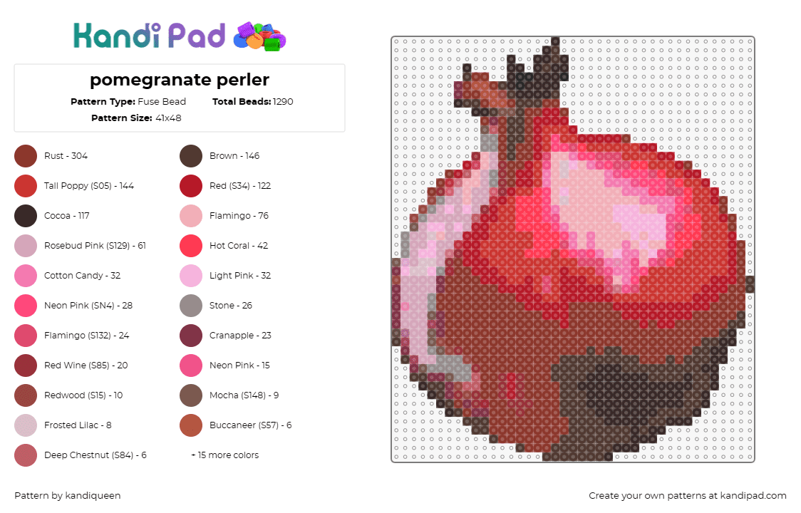 pomegranate perler - Fuse Bead Pattern by kandiqueen on Kandi Pad - pomegranate,fruit,food,fresh produce,feast for the eyes,taste of nature,deep red