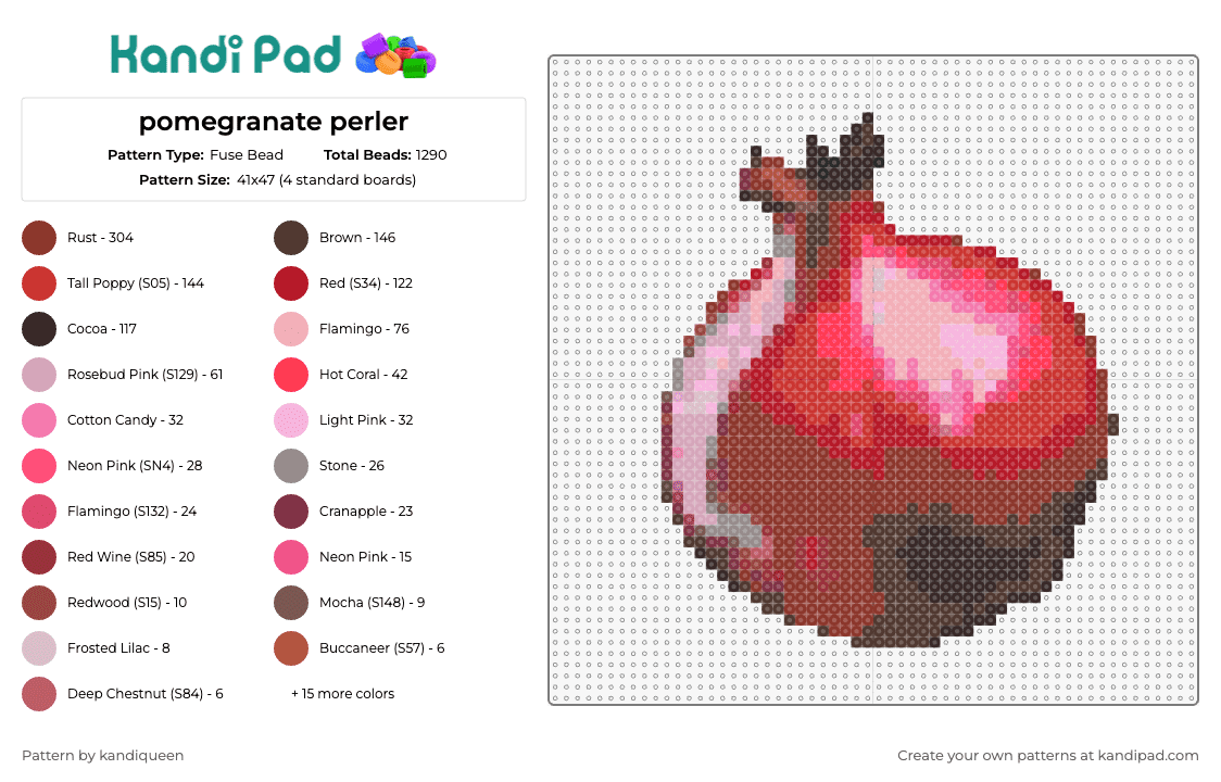 pomegranate perler - Fuse Bead Pattern by kandiqueen on Kandi Pad - pomegranate,fruit,food,fresh produce,feast for the eyes,taste of nature,deep reds,luscious