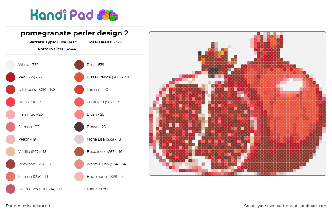 pomegranate perler design 2 - Fuse Bead Pattern by kandiqueen on Kandi Pad - pomegranate,fruit,food,jeweled tones,detailed,rich reds,vibrant