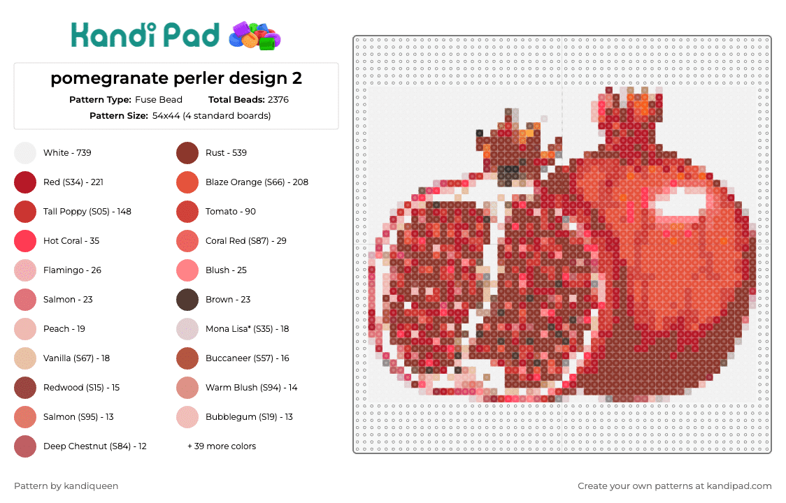 pomegranate perler design 2 - Fuse Bead Pattern by kandiqueen on Kandi Pad - pomegranate,fruit,food,jeweled tones,detailed,rich reds,vibrant