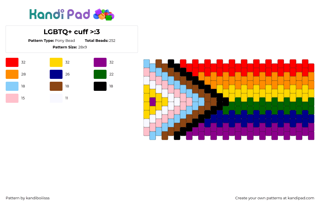 LGBTQ+ cuff >:3 - Pony Bead Pattern by kandiboiiisss on Kandi Pad - progress,pride,lgbtq,flag,cuff,colorful