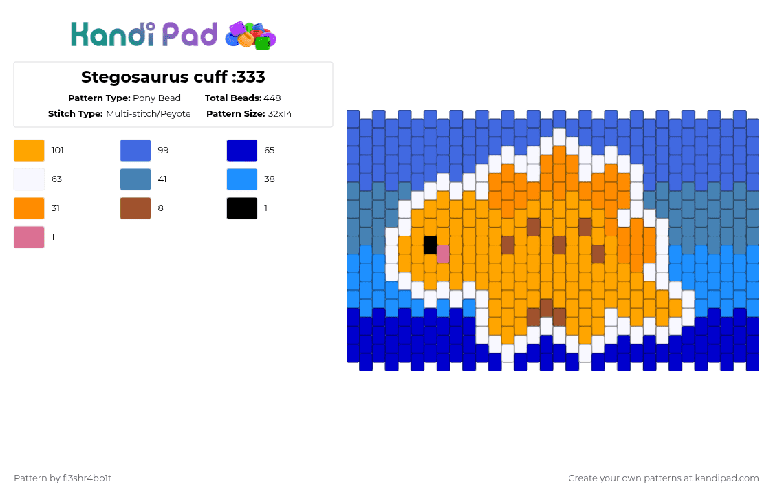 Stegosaurus cuff :333 - Pony Bead Pattern by fl3shr4bb1t on Kandi Pad - orange,blue,purple