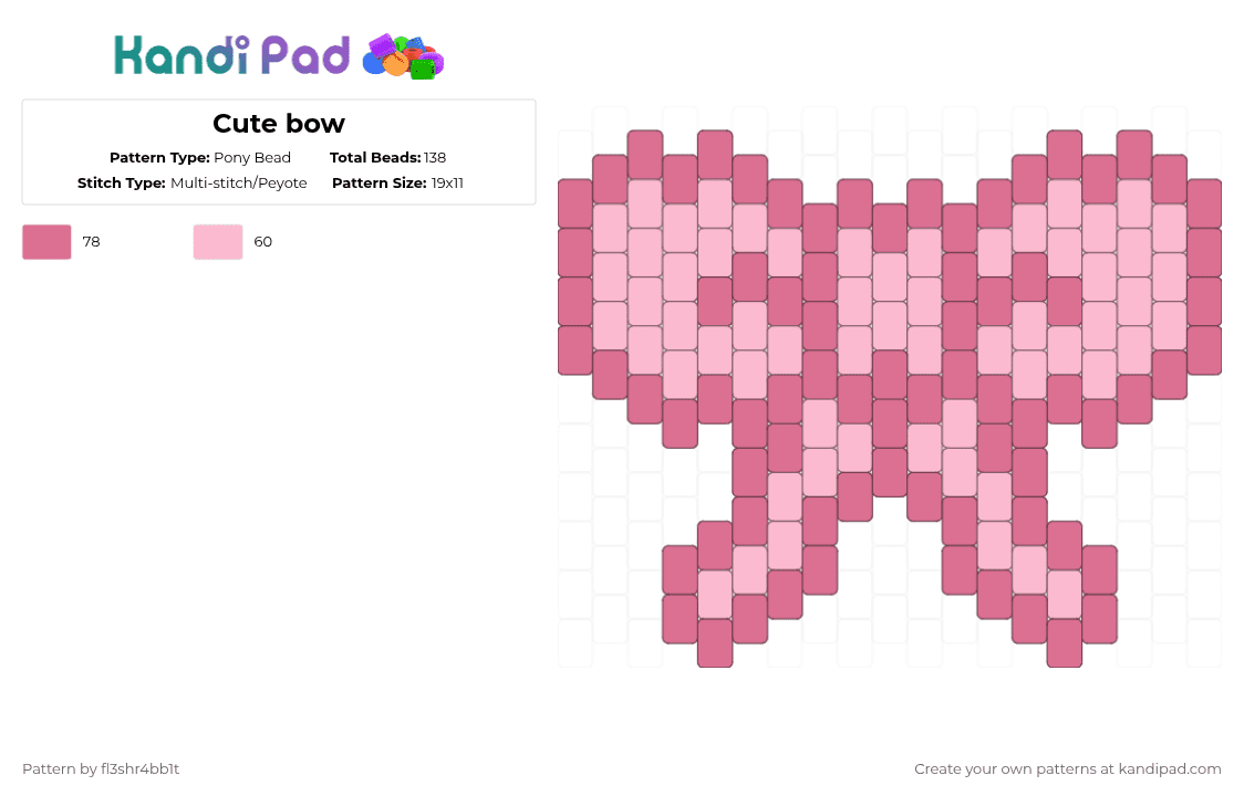 Cute bow >. - Pony Bead Pattern by fl3shr4bb1t on Kandi Pad - pink