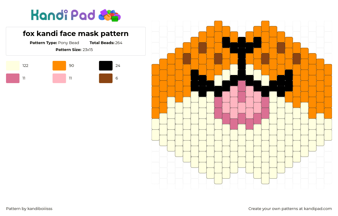 fox kandi face mask pattern - Pony Bead Pattern by kandiboiiisss on Kandi Pad - fox,tongue,mask,animal,mouth,orange,pink