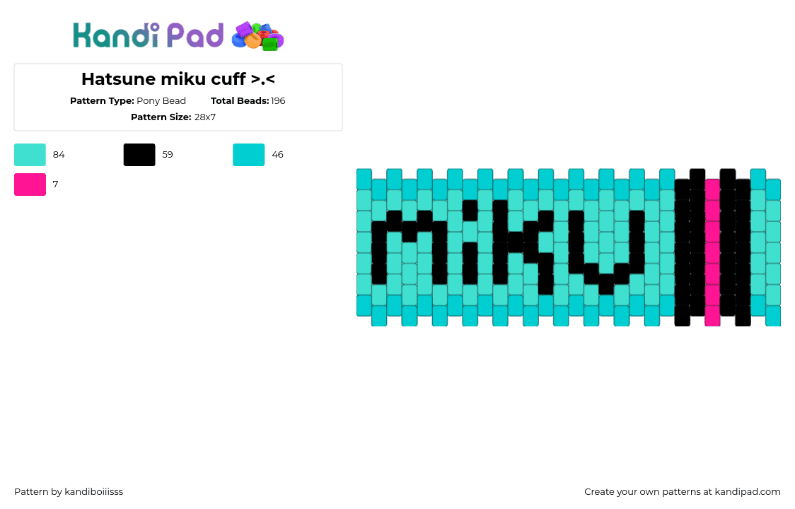 Hatsune miku cuff >. - Pony Bead Pattern by kandiboiiisss on Kandi Pad - hatsune miku,vocaloid,text,cuff,music,teal