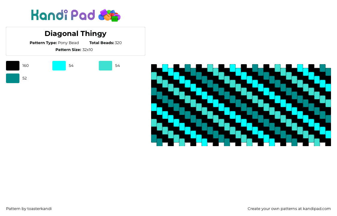 Diagonal Thingy - Pony Bead Pattern by toasterkandi on Kandi Pad - neon,diagonal,stripes,dark,cuff,teal,black