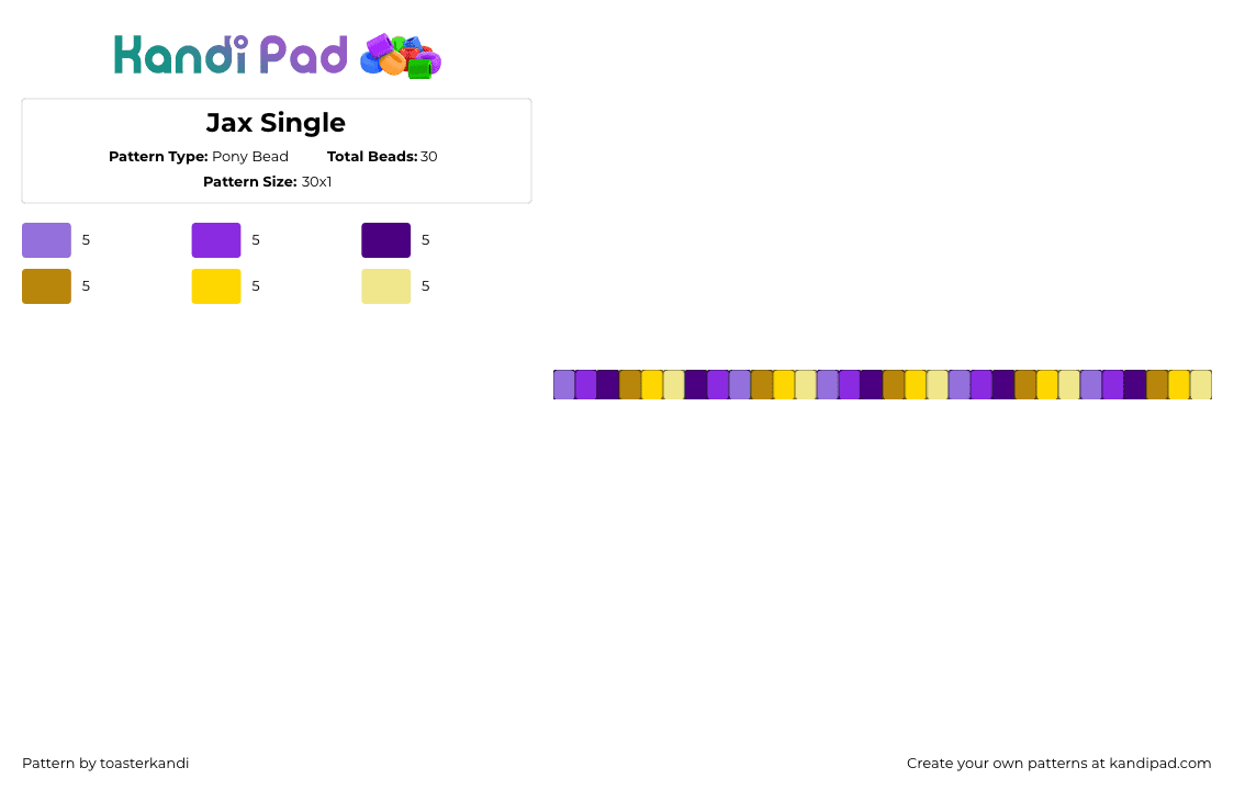 Jax Single - Pony Bead Pattern by toasterkandi on Kandi Pad - jax,amazing digital circus,animation,tv show,single,bracelet,purple,yellow