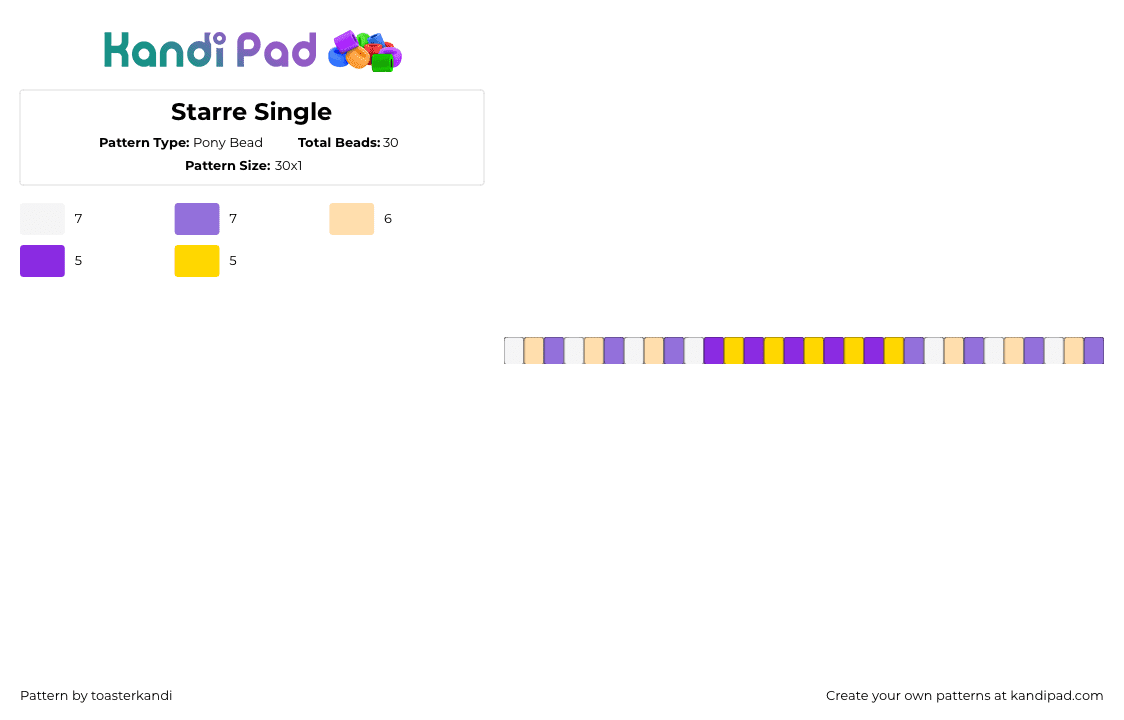 Starre Single - Pony Bead Pattern by deleted_user_929928 on Kandi Pad - starre,single,bracelet,yellow,purple