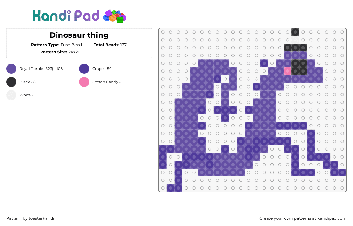 Dinosaur thing - Fuse Bead Pattern by toasterkandi on Kandi Pad - dinosaur,creature,prehistoric,silly,purple