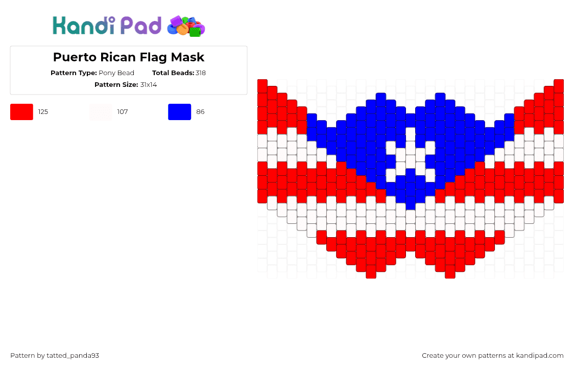 Puerto Rican Flag Mask - Pony Bead Pattern by tatted_panda93 on Kandi Pad - puerto rico,mask,falg,territory,stripes,red,white,blue