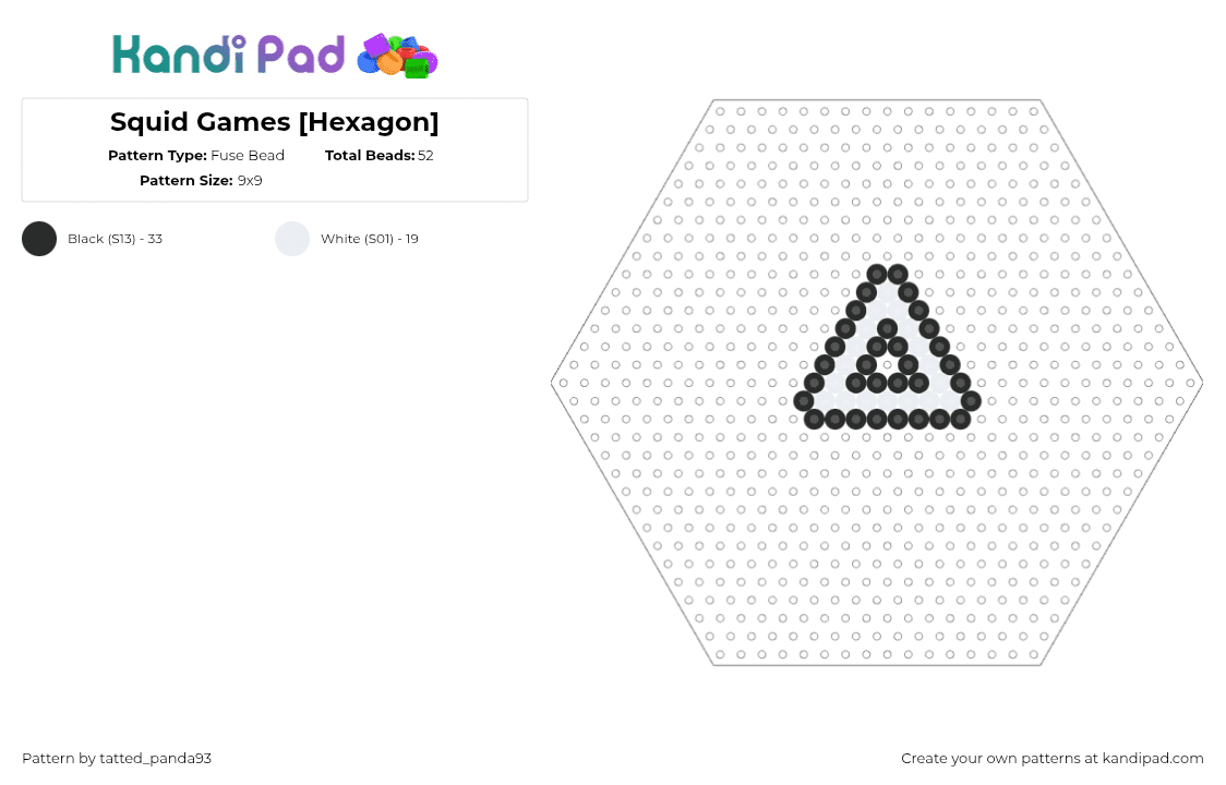 Squid Games [Hexagon] - Fuse Bead Pattern by tatted_panda93 on Kandi Pad - squid game,triangle,simple,charm,tv show,white,black