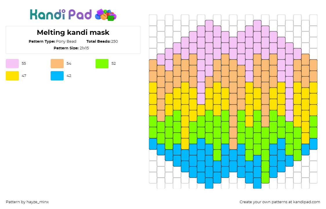 Melting kandi mask - Pony Bead Pattern by hayze_minx on Kandi Pad - drip,pastel,colorful,mask,trippy,pink,orange,green,blue