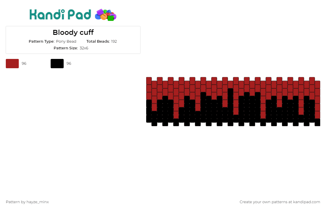 Bloody cuff - Pony Bead Pattern by hayze_minx on Kandi Pad - blood,drip,horror,spooky,cuff,red,black