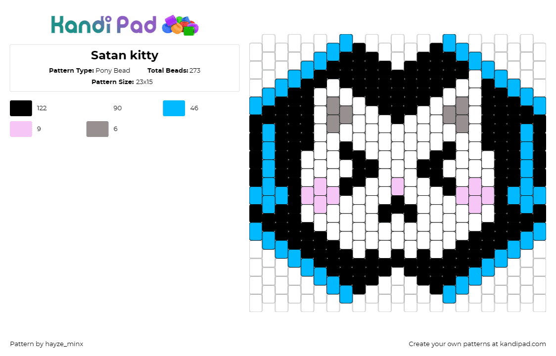 Satan kitty - Pony Bead Pattern by hayze_minx on Kandi Pad - cat,satan,devil,mask,mischievous,playful,humor,character,black,blue,white