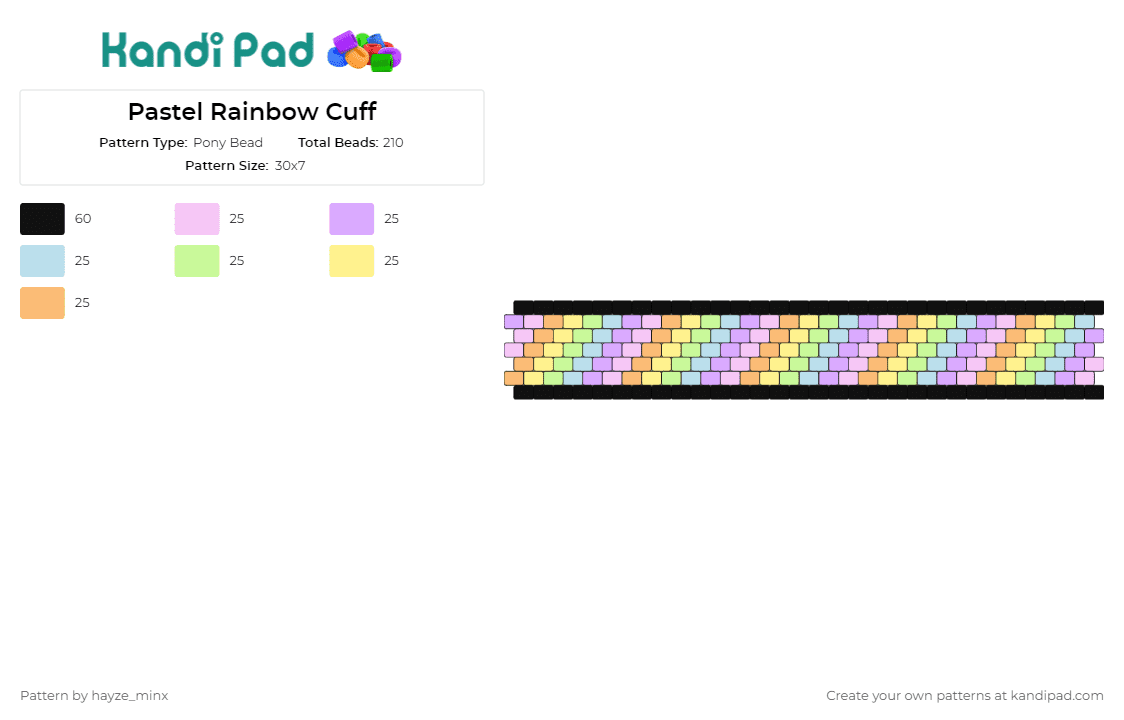 Pastel Rainbow Cuff - Pony Bead Pattern by hayze_minx on Kandi Pad - stripes,pastel,cuff