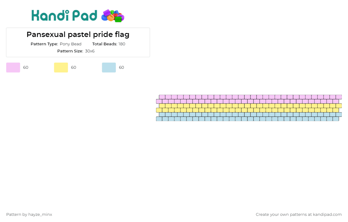 Pansexual pastel pride flag - Pony Bead Pattern by hayze_minx on Kandi Pad - pansexual,pride,flag,pastel,community,stripes,pink,yellow,light blue