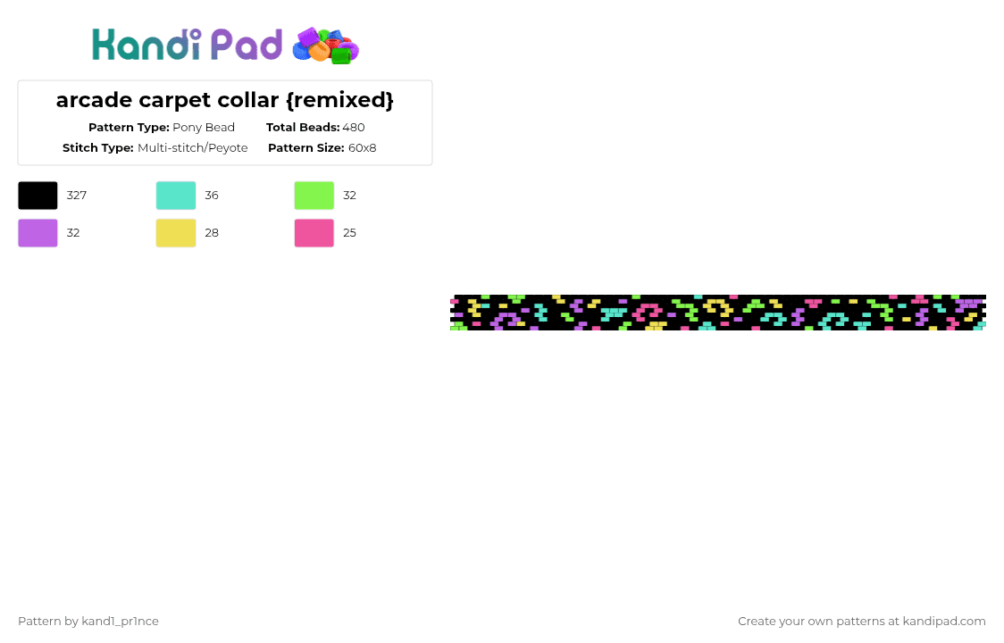 arcade carpet collar {remixed} - Pony Bead Pattern by kand1_pr1nce on Kandi Pad - black,pink,teal,arcade,neon,collar,peyote