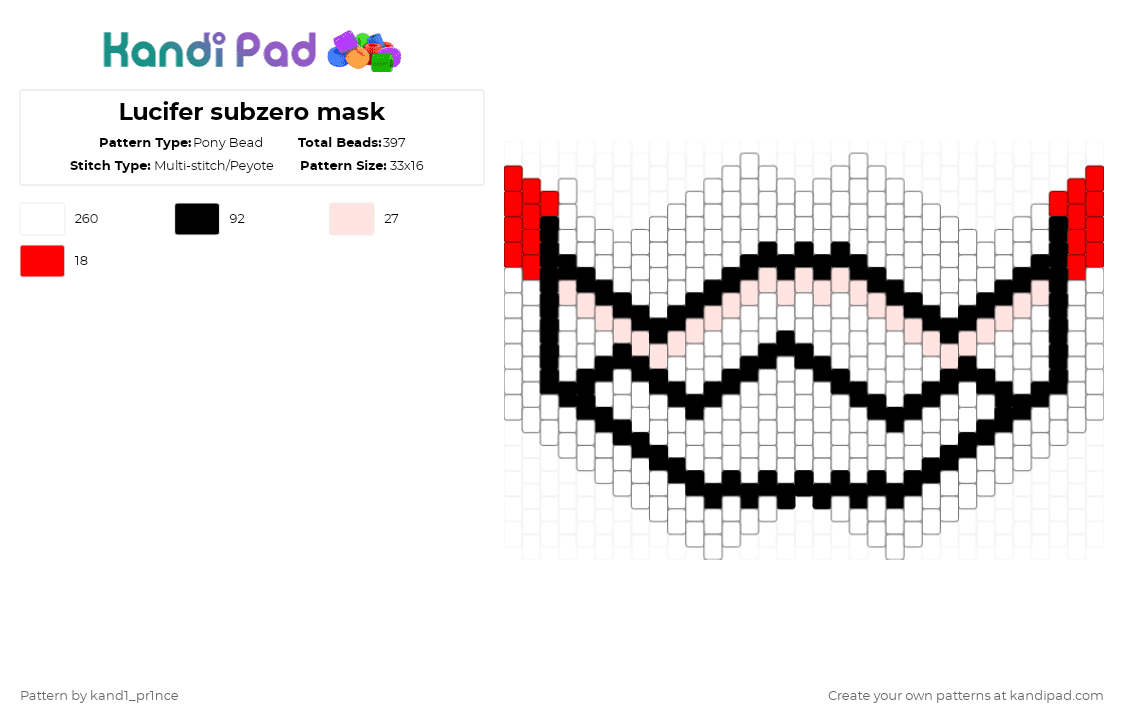 Lucifer subzero mask - Pony Bead Pattern by kand1_pr1nce on Kandi Pad - white