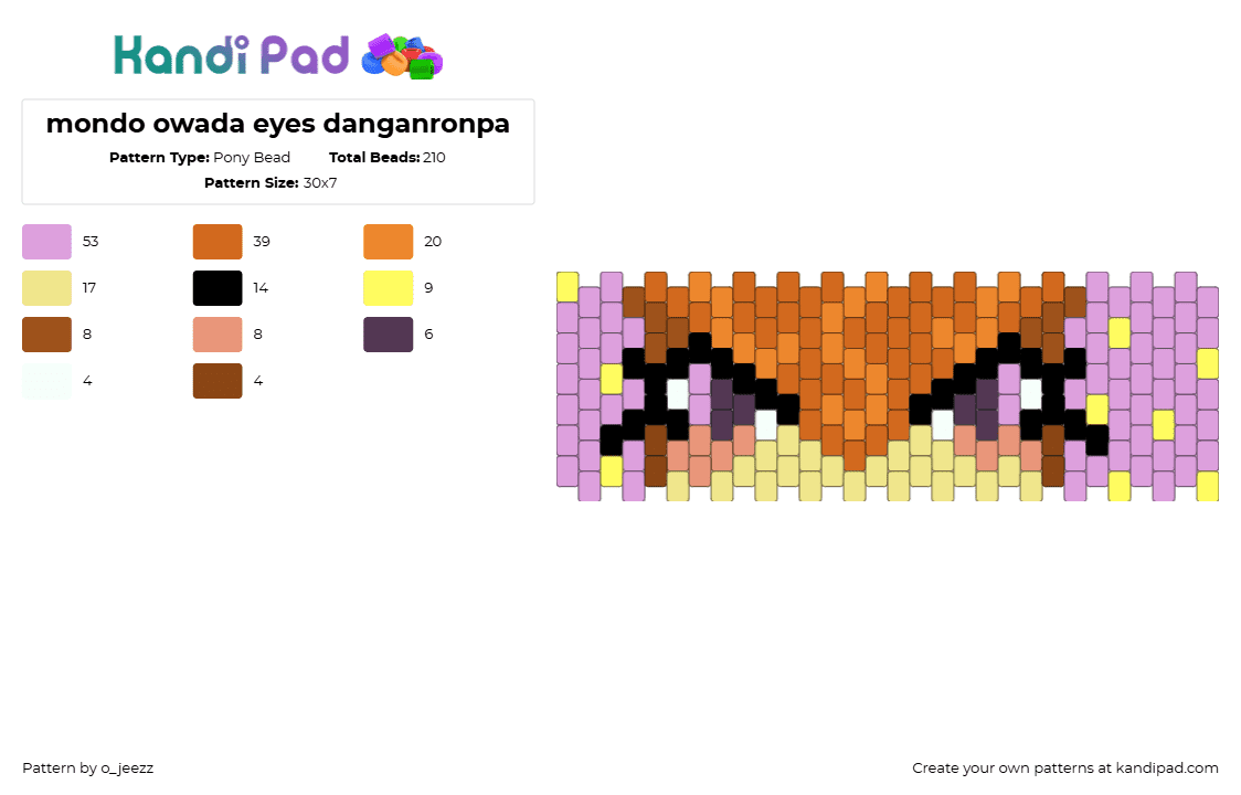 mondo owada eyes danganronpa - Pony Bead Pattern by o_jeezz on Kandi Pad - mondo owada,danganronpa,eyes,video game,cuff,purple,orange,tan