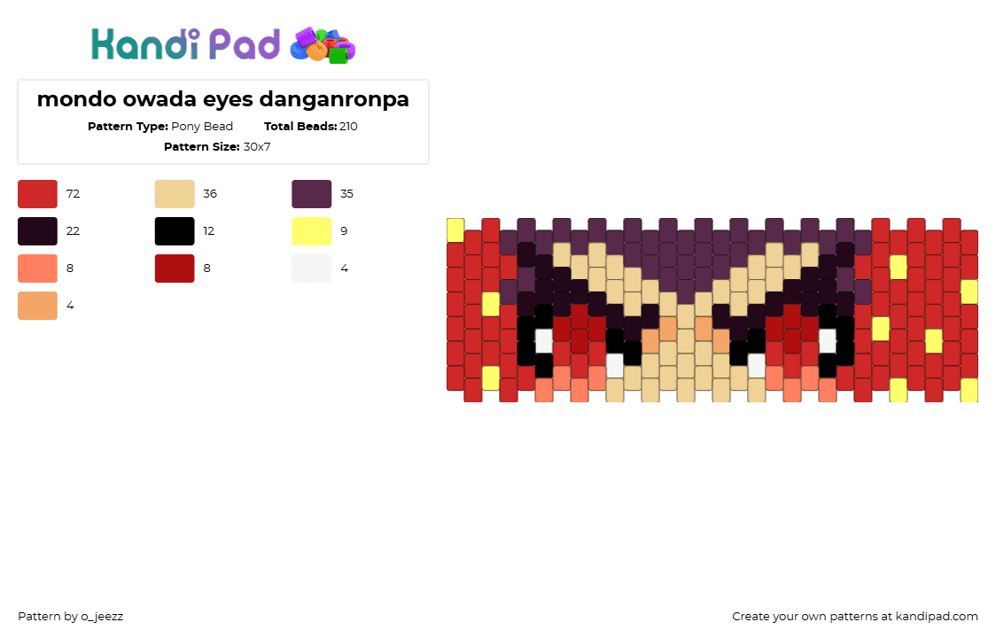 kiyotaka ishimaru eyes danganronpa - Pony Bead Pattern by o_jeezz on Kandi Pad - kiyotaka ishimaru,danganronpa,eyes,video game,cuff,red,tan