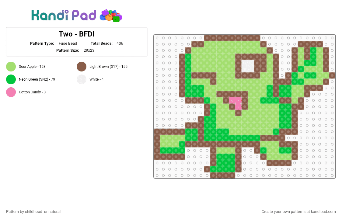Two - BFDI - Fuse Bead Pattern by childhood_unnatural on Kandi Pad - two,bfdi,tan,green