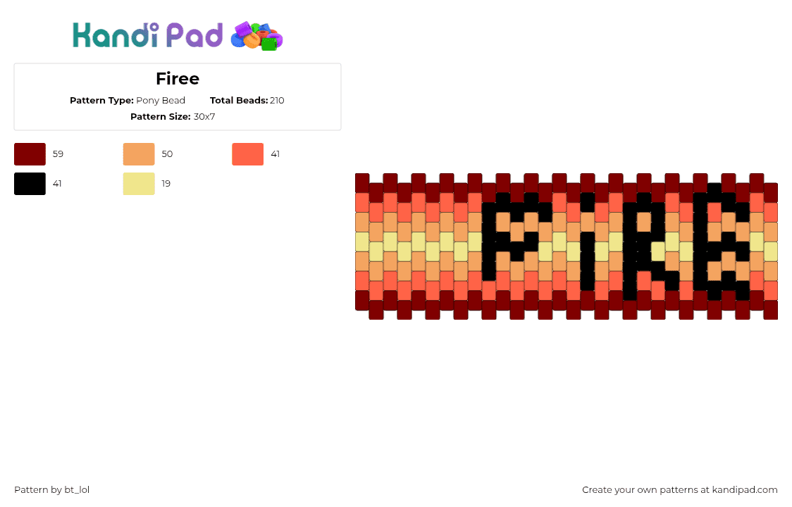 Firee - Pony Bead Pattern by bt_lol on Kandi Pad - fire,element,gradient,text,dark,cuff,orange