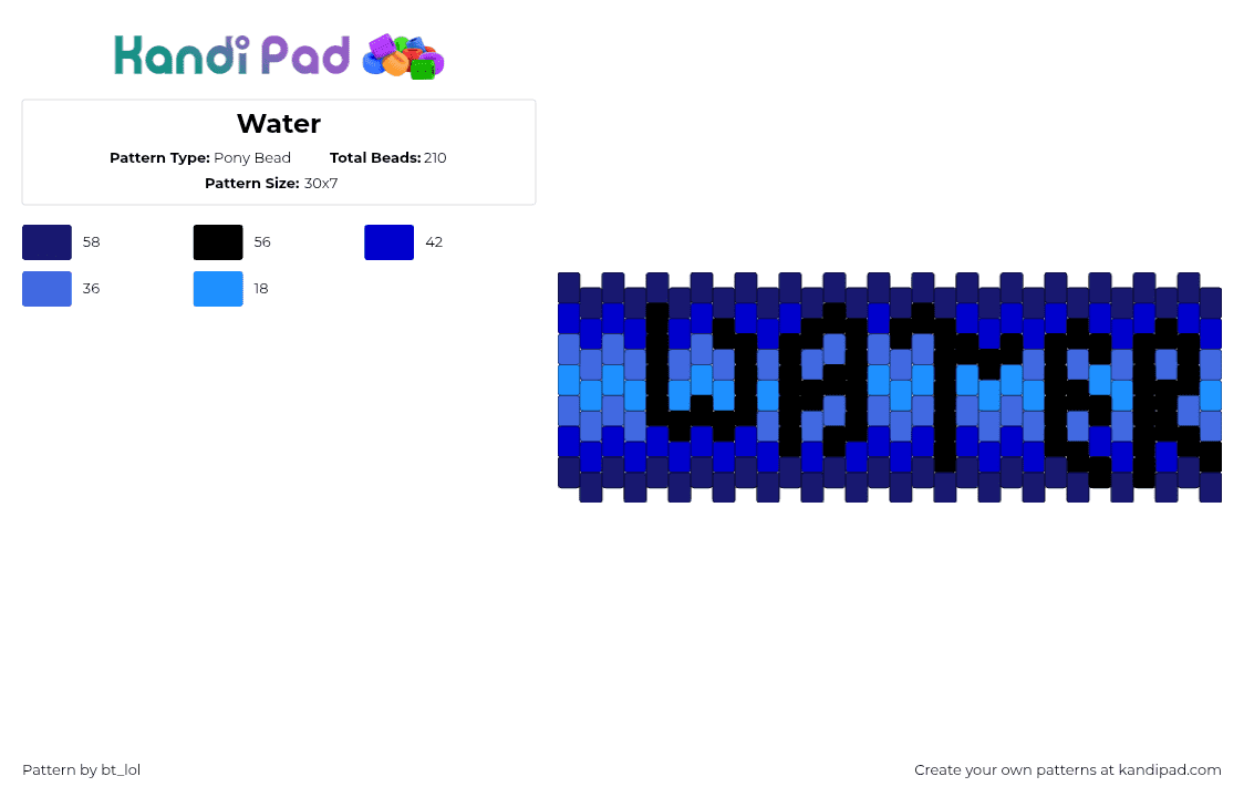 Water - Pony Bead Pattern by bt_lol on Kandi Pad - water,element,gradient,text,dark,cuff,blue