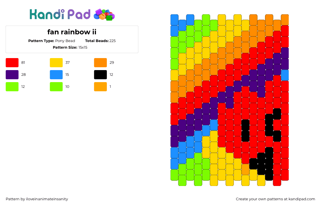 fan rainbow ii - Pony Bead Pattern by iloveinanimateinsanity on Kandi Pad - fan,inanimate insanity,rainbow,stripes,panel,animation,tv show,red,yellow