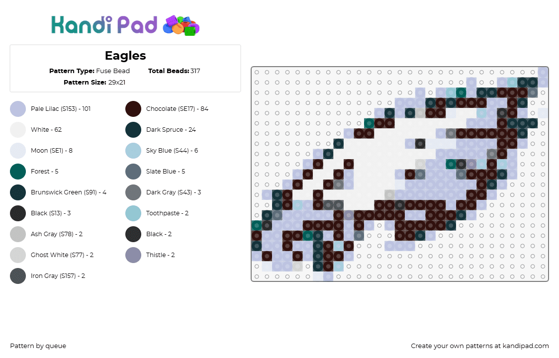 Eagles - Fuse Bead Pattern by queue on Kandi Pad - eagles,football,philadelphia,logo,sports,team,white,gray