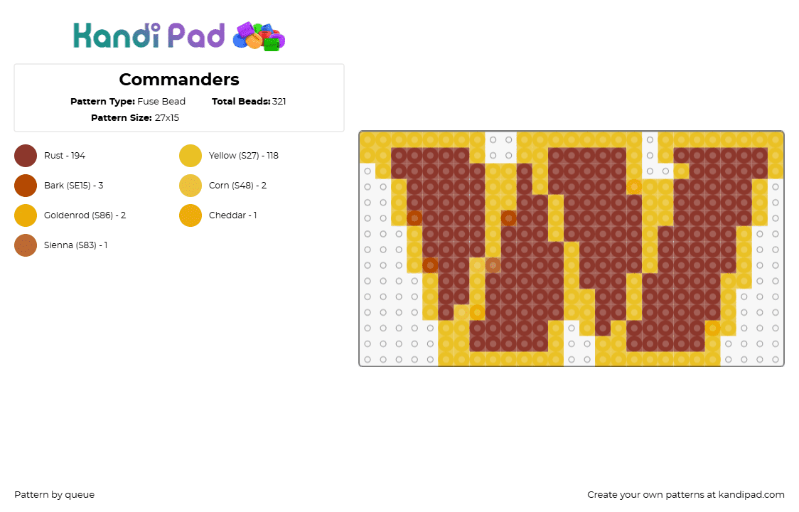 Commanders - Fuse Bead Pattern by queue on Kandi Pad - commanders,football,washington,logo,sports,team,red,yellow