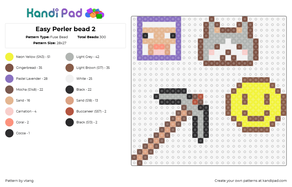 Easy Perler bead 2 - Fuse Bead Pattern by vtang on Kandi Pad - pickaxe,smiley,cat,simple,charms,yellow,gray,tan