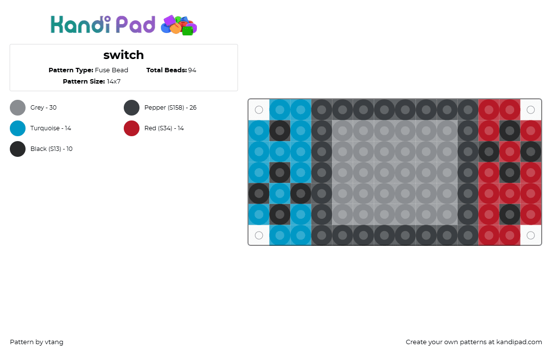 switch - Fuse Bead Pattern by vtang on Kandi Pad - switch,nintendo,console,gaming,video game,gray