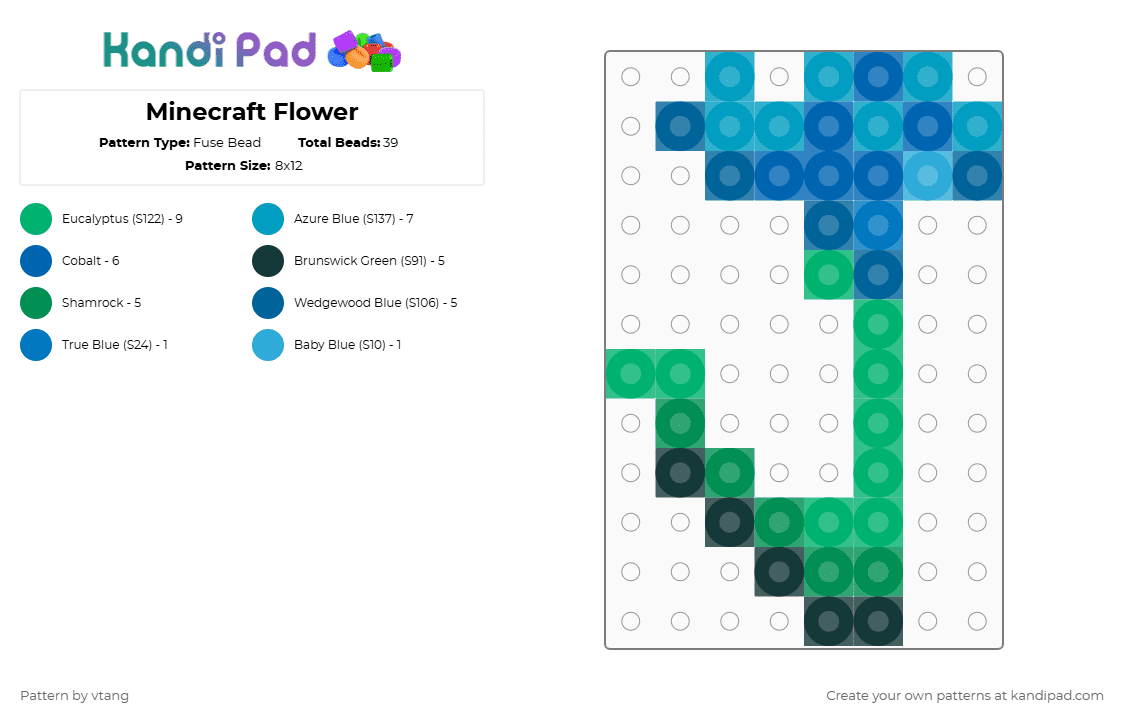 Minecraft Flower - Fuse Bead Pattern by vtang on Kandi Pad - green,blue
