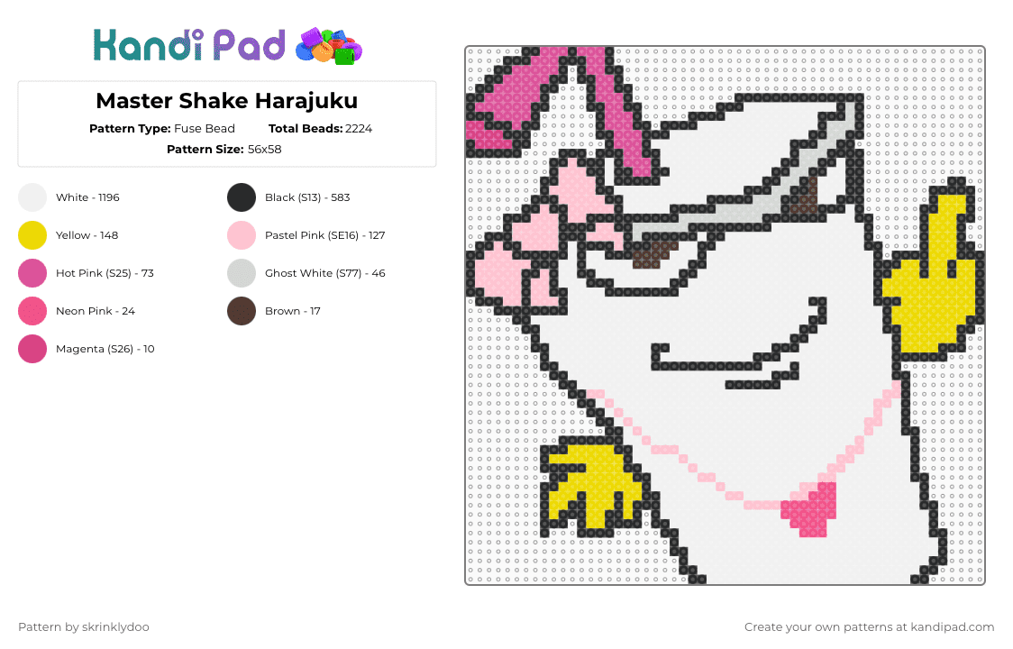 Master Shake Harajuku - Fuse Bead Pattern by skrinklydoo on Kandi Pad - white,pink,yellow,master shake,athf,aqua teen hunger force,cartoon,adult swim,harajuku,kawaii
