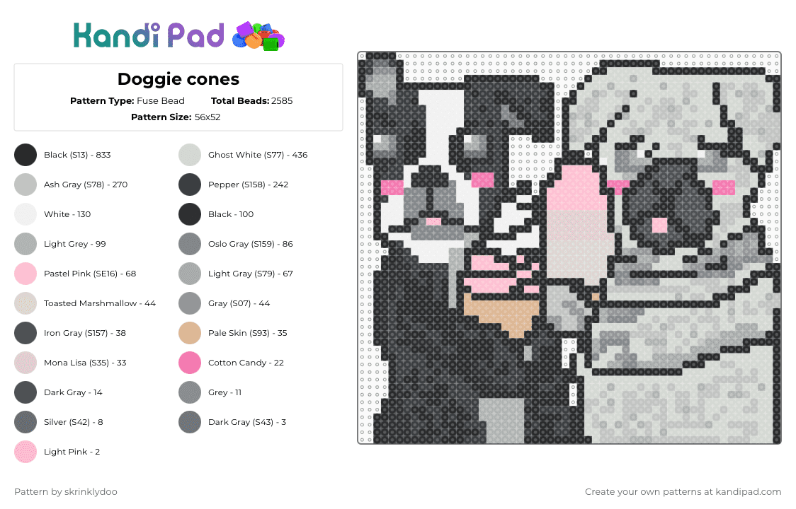 Doggie cones - Fuse Bead Pattern by skrinklydoo on Kandi Pad - gray,beige,ice cream,dogs,cutesy,kawaii,animals