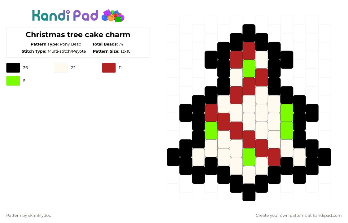 Christmas tree cake charm - Pony Bead Pattern by skrinklydoo on Kandi Pad - cake, christmas, christmas tree, dessert, green, little debbie, red, snack cake, sweet
