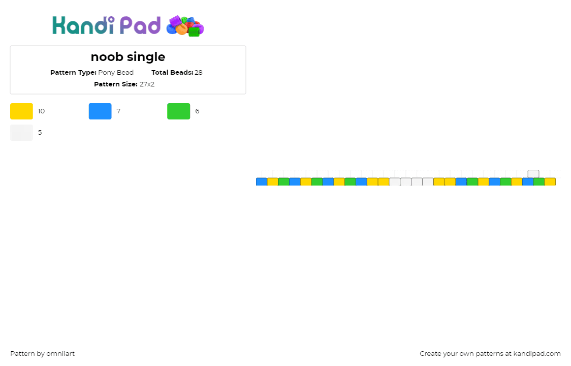 noob single - Pony Bead Pattern by omniiart on Kandi Pad - poob,regretevator,party noob,roblox,video game,single,bracelet,yellow,blue,green