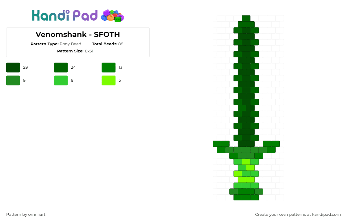 Venomshank - SFOTH - Pony Bead Pattern by omniiart on Kandi Pad - venomshark,sfoth,sword fights of the heights,roblox,weapon,charm,video game,green