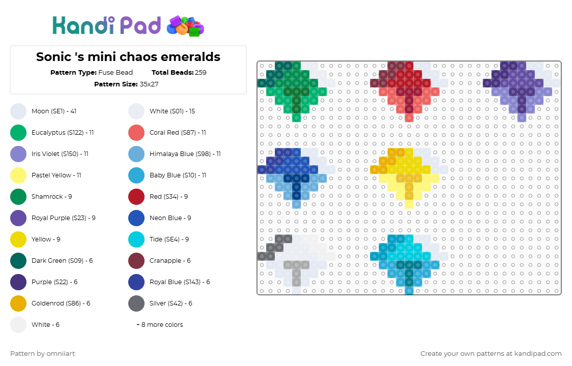 Sonic \'s mini chaos emeralds - Fuse Bead Pattern by omniiart on Kandi Pad - red,blue,light blue,colorful,sonic,sonic the hedgehog